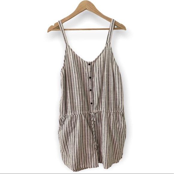 Old Navy White Striped Button Front Romper - Picture 2 of 7